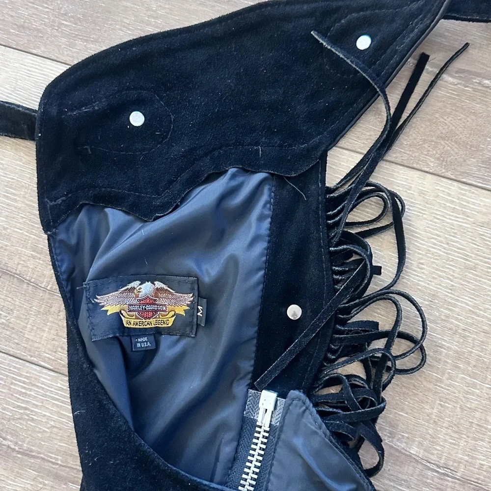 Harley-Davidson Black Leather Jacket with Fringe and Red Lining - Picture 3 of 7